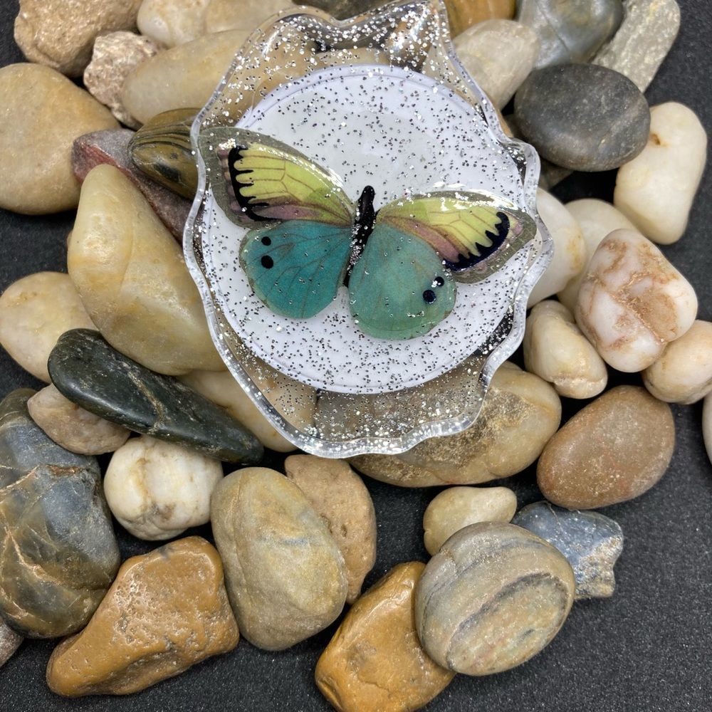 Silver glitter butterfly phone grip